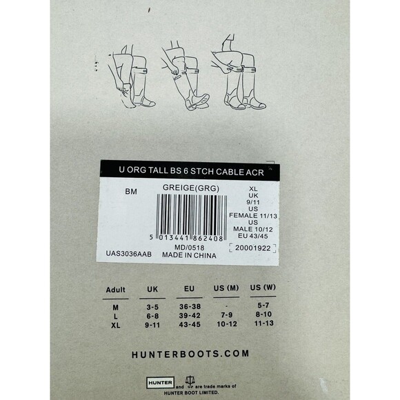 1 Pair Hunter Tall Boot Cable Knit Socks Greige X-Large - Picture 5 of 5